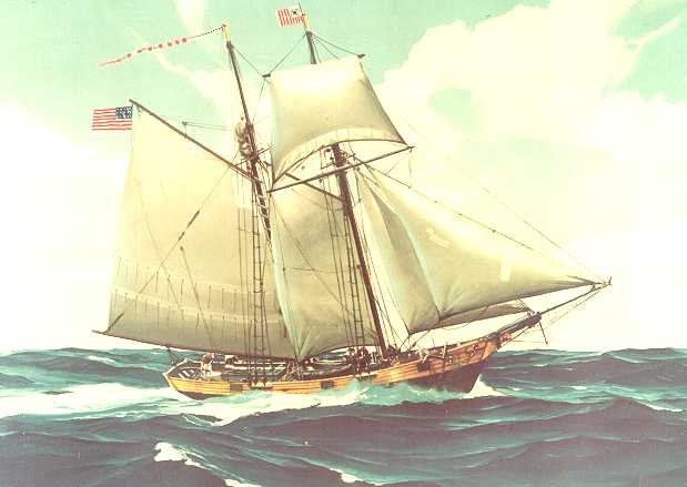 Illustration of a typical revenue cutter in the early days of the Revenue Cutter Service. (U.S. Coast Guard Collection)