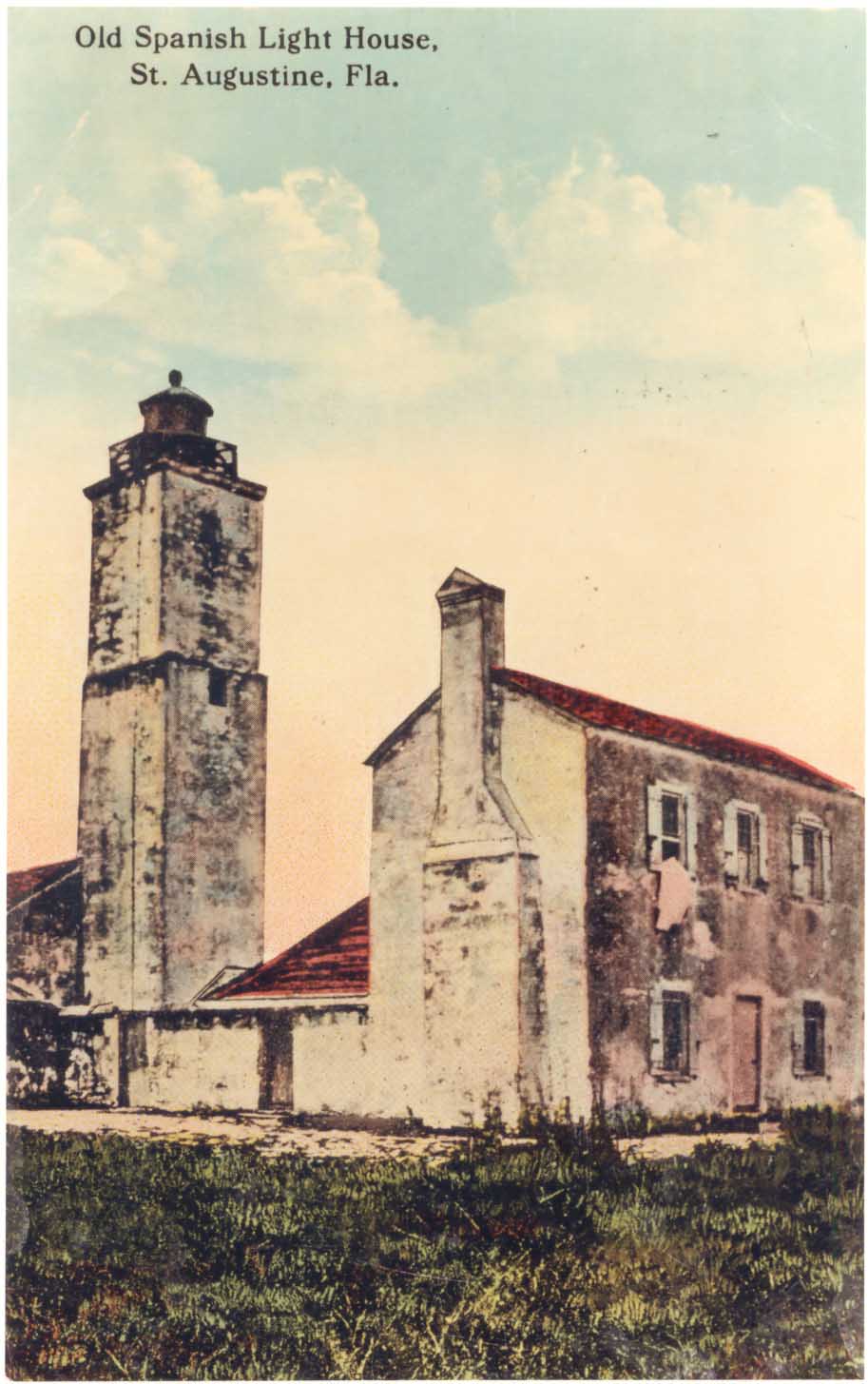 Photograph of the original St. Augustine Lighthouse, first tended under U.S. Lighthouse Service control by Hispanic-American Keeper Juan Andreu. (Antique postcard)