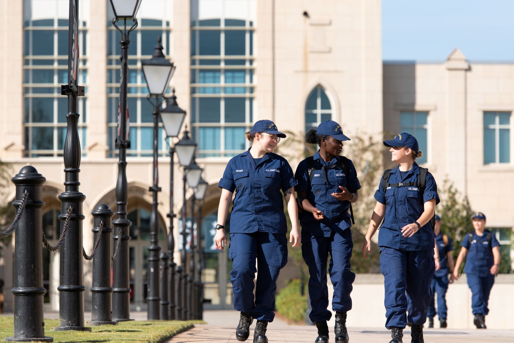 Coast Guard Academy Scholars walk between morning classes at Georgia Military College. 